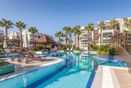 luxury Construction hotel Swimming Pool in the morning