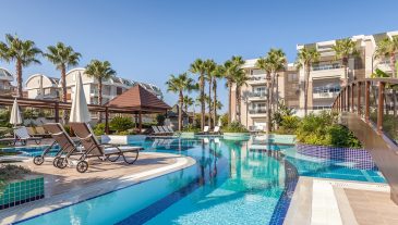 luxury Construction hotel Swimming Pool in the morning