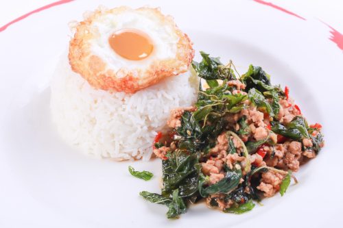 Phad Krapao with pork & fried egg
