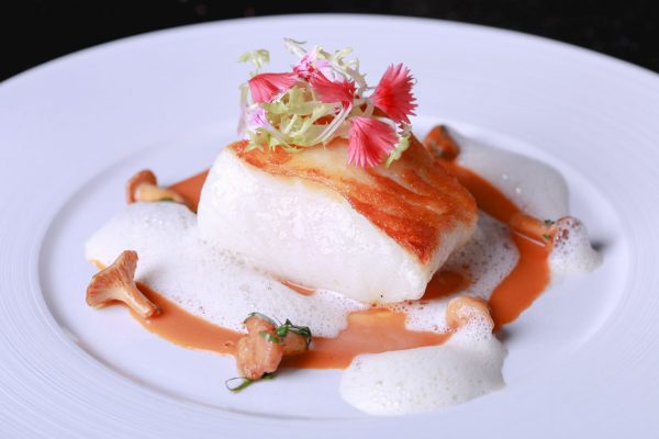 Seared Wild Atlantic Turbot Fillet Fresh golden chanterelles, turned Paris mushrooms Lobster jus, Noilly Prat emulsion Seared Wild Atlantic Turbot Fillet Fresh golden chanterelles, turned Paris mushrooms Lobster jus, Noilly Prat emulsion