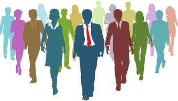 Diverse business people human resources silhouettes follow a team leader