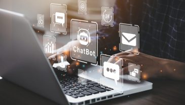 Using system AI Chatbot in computer or mobile application to uses artificial intelligence chatbots automatically respond online messages intelligent service to help customers