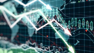 Business,Chart,With,Glowing,Arrows,And,World,Map