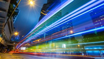 Traffic light trails in downtown of Hong Kong,China.