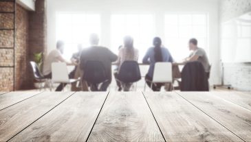 Wooden table in a meeting room